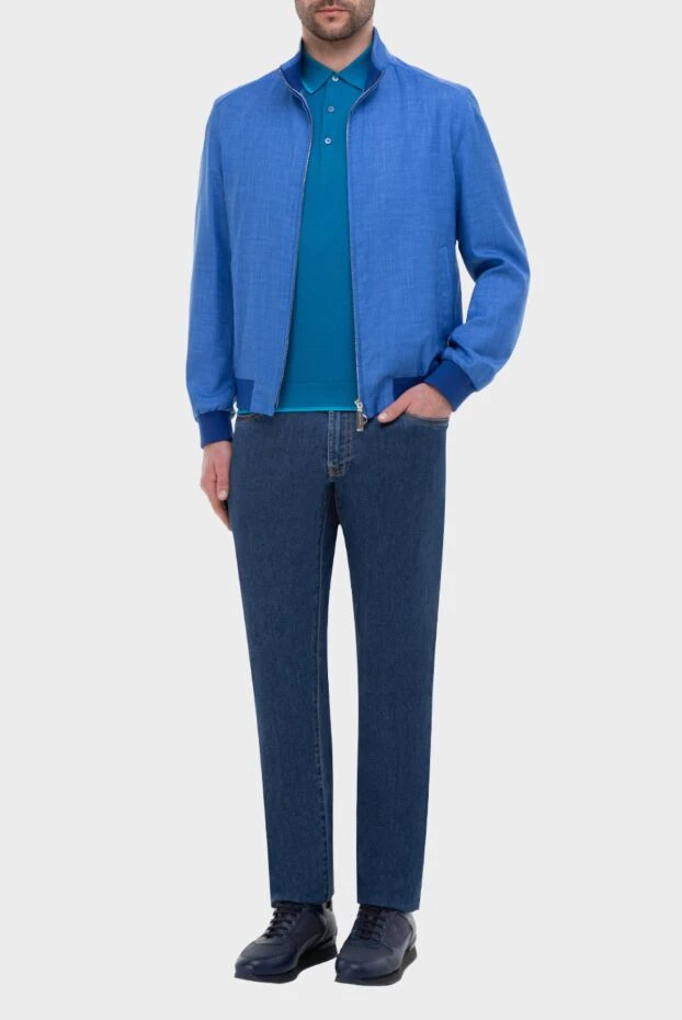 Куртка из кашемира, шелка и натуральной кожи синяя мужская - фото 2