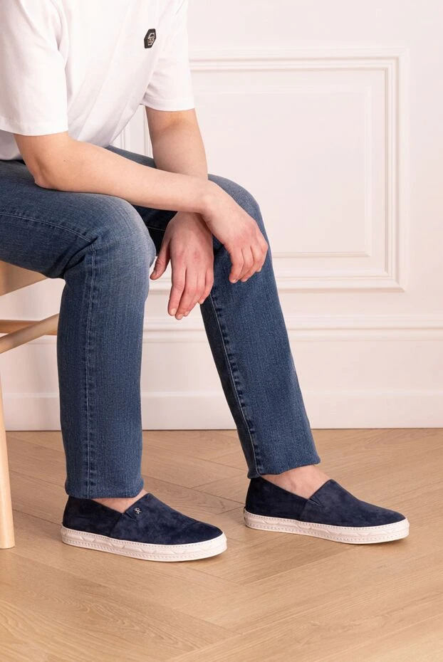 Stefano Ricci blue nubuck slip-ons for men 158607 - photo 2
