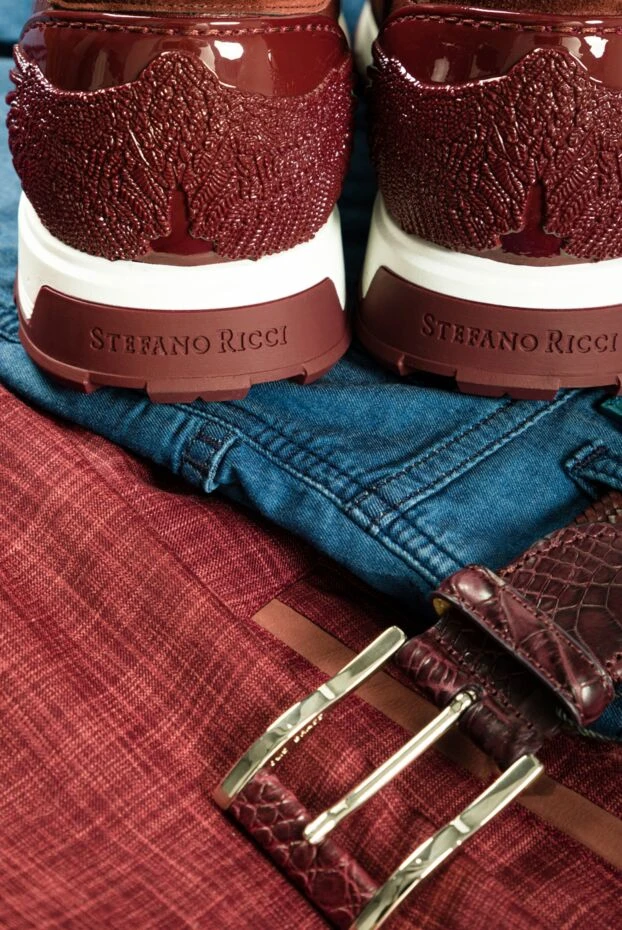 Кроссовки из кожи и нубука красные мужские - фото 2