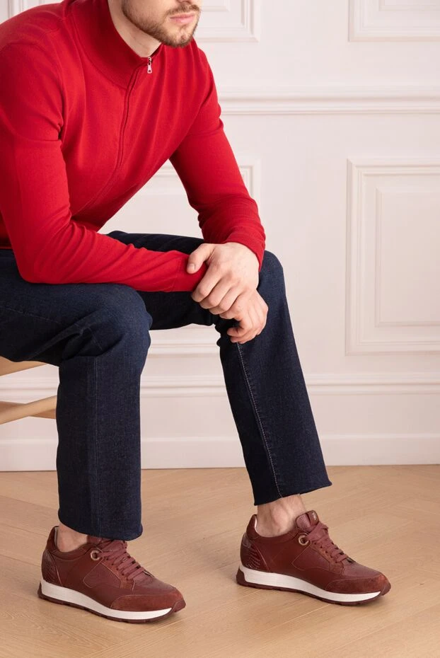 Stefano Ricci red leather and nubuck sneakers for men 158609 - photo 2