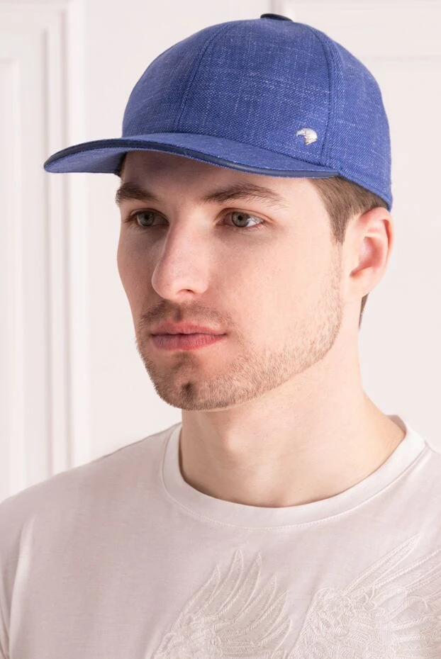 Кепка из шерсти, шелка и льна синяя мужская - фото 2