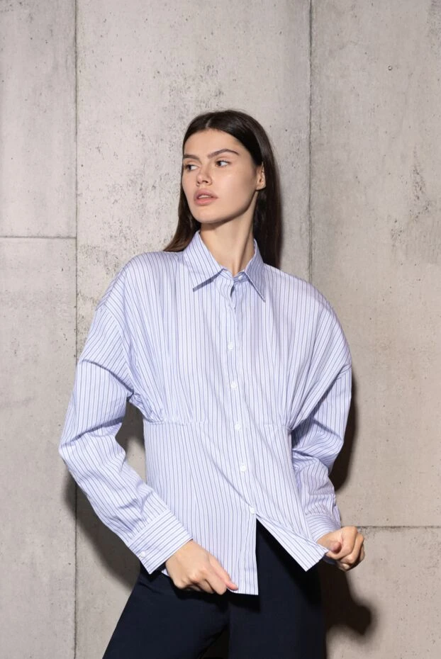 Ermanno Scervino women's cotton blouse in stripes with accent seams at the waist navy 158705 - photo 2