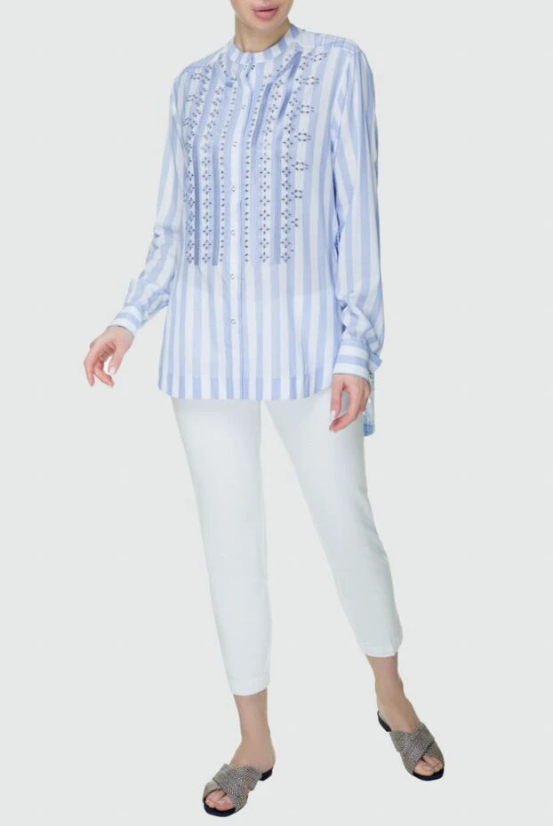Ermanno Scervino женские блуза из полиэстера и хлопка голубая женская купить с ценами и фото 158707 - фото 2