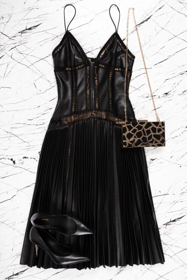 Ermanno Scervino black midi dress with glossy pleating and corset effect on the bodice 158708 - photo 3