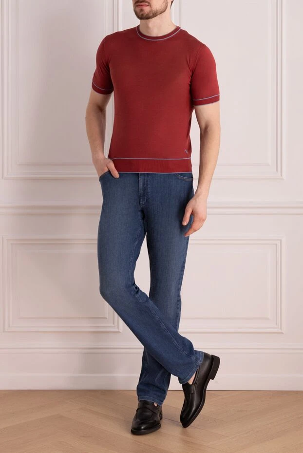 Short sleeve silk jumper in burgundy for men - photo 2