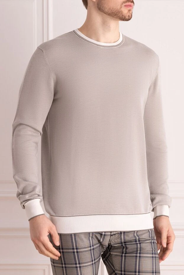 Stefano Ricci джемпер из хлопка и шелка бежевый мужской 158793 - фото 3