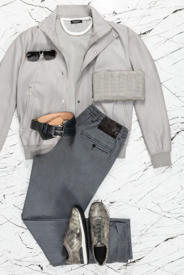 Джемпер из хлопка и шелка бежевый мужской - фото 2