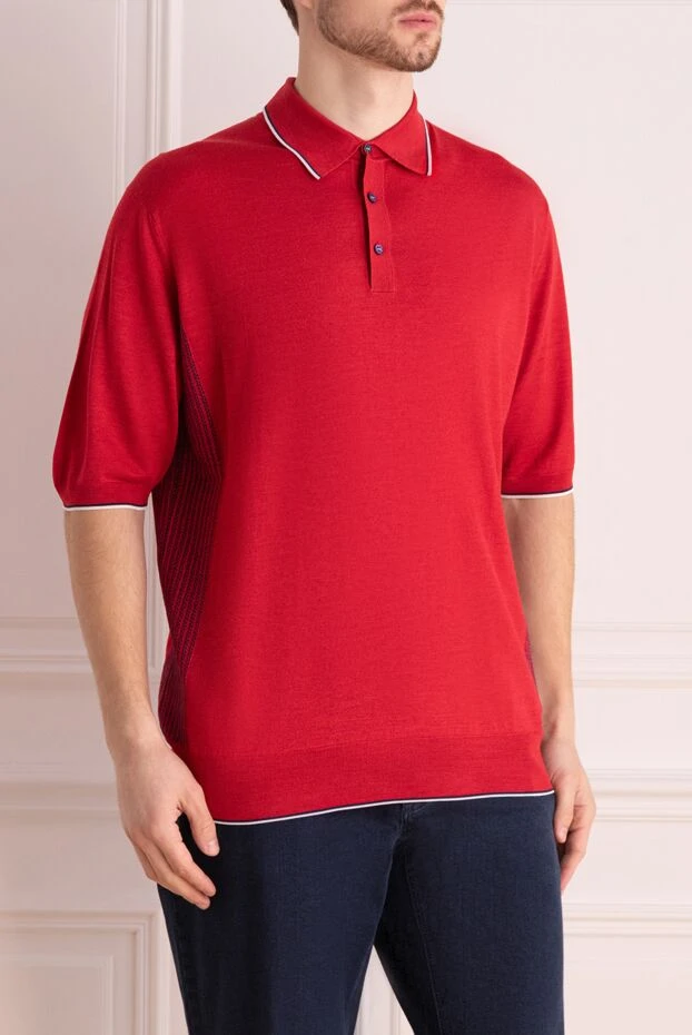 Stefano Ricci поло из шелка, хлопка и льна красное мужское 158811 - фото 3
