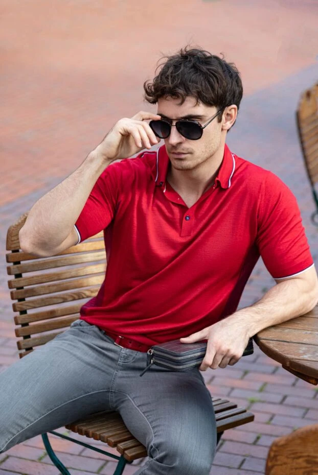 Поло из шелка, хлопка и льна красное мужское - фото 2