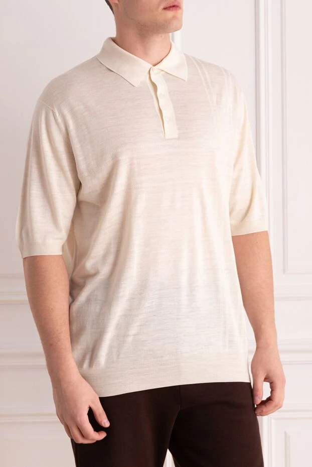 Stefano Ricci поло из шелка и льна белое мужское 158820 - фото 3