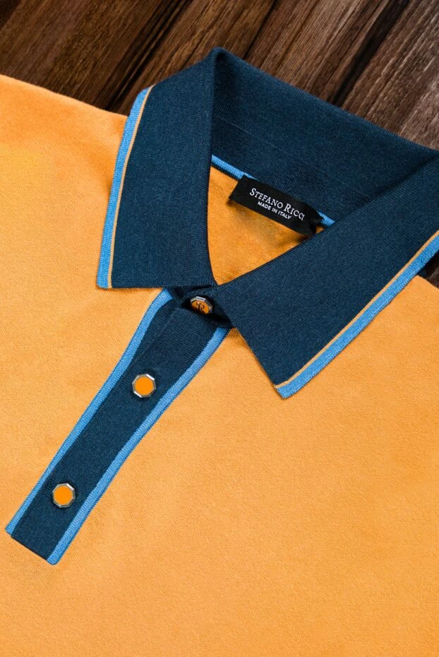 Caramel-colored knit polo with navy blue trim - photo 2