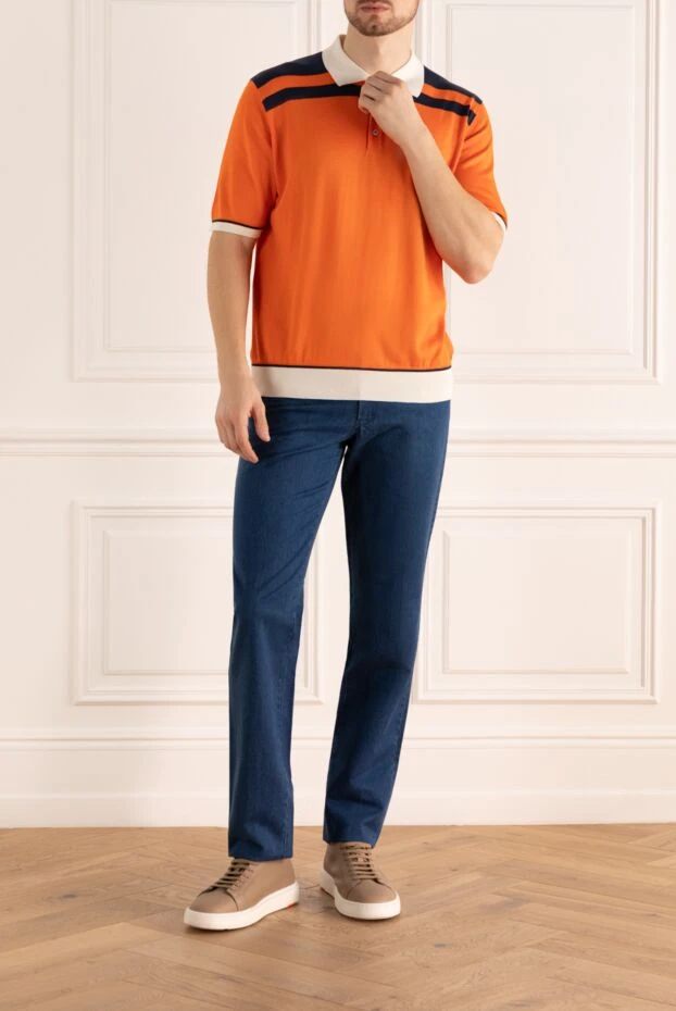 Поло з бавовни та шовку помаранчеве чоловіче - фото 2