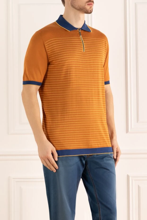 Stefano Ricci поло из хлопка и шелка оранжевое мужское 158832 - фото 3
