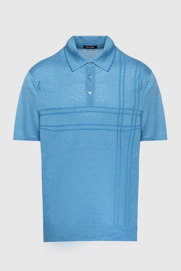 Поло из шелка и льна голубое мужское - фото 1