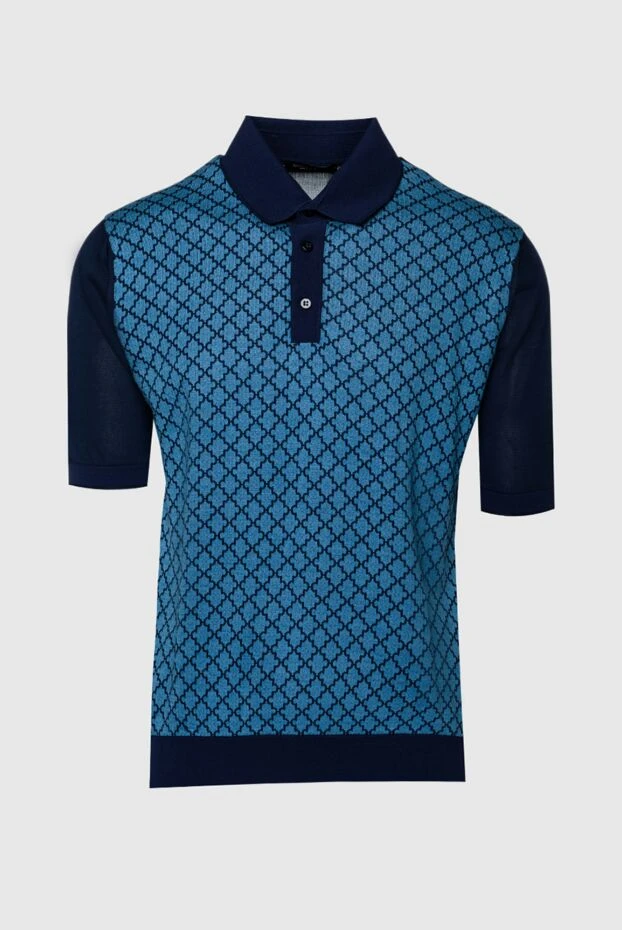 Polo shirt made of silk, cotton and linen blue for men - photo 1