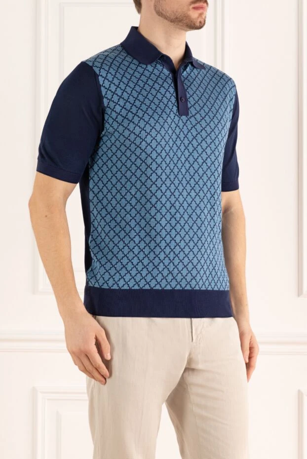 Stefano Ricci поло из шелка, хлопка и льна синее мужское 158835 - фото 3