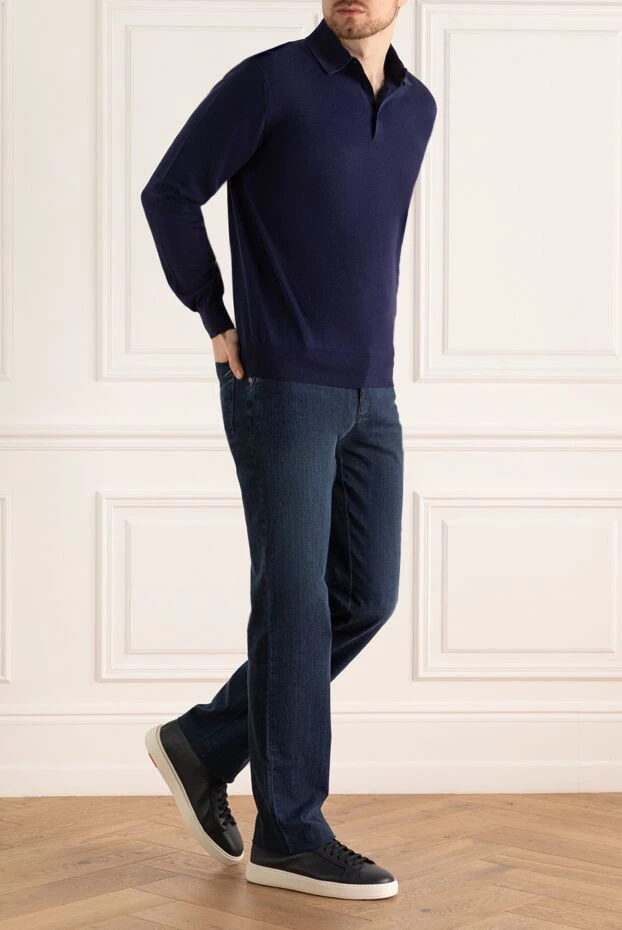 Stefano Ricci поло с длинным рукавом из хлопка синее мужское с длинным рукавом 158849 - фото 2