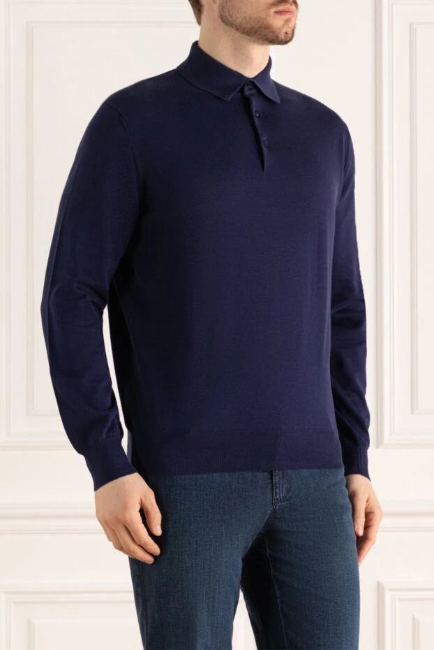 Stefano Ricci поло с длинным рукавом из хлопка синее мужское с длинным рукавом 158849 - фото 3