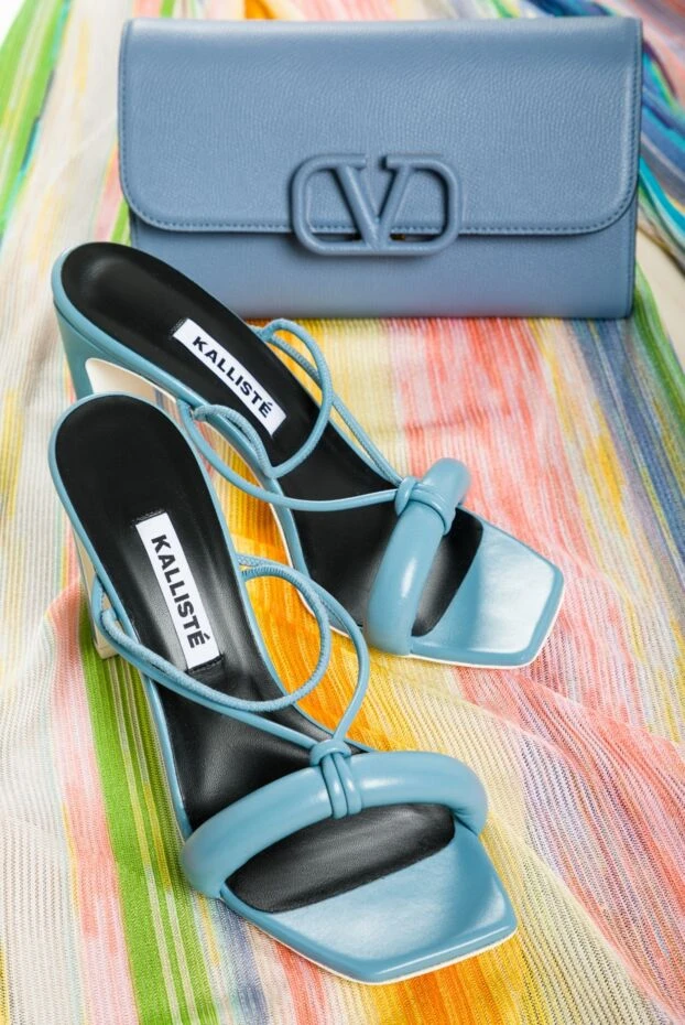 Kalliste босоніжки жіночі блакитні шкіряні з тонкими ремінцями 158941 - фото 3