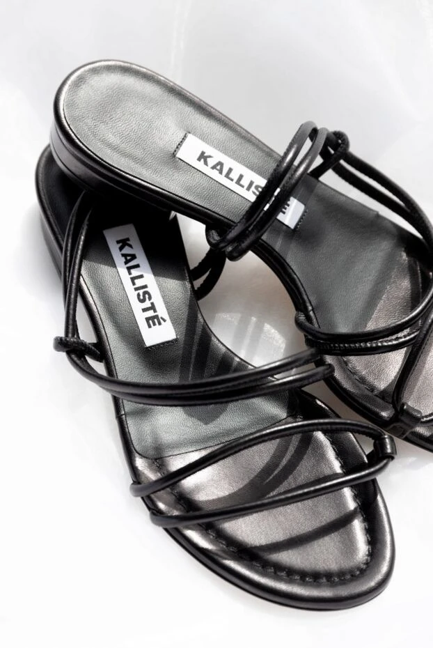 Women's leather slippers with thin straps black - photo 2