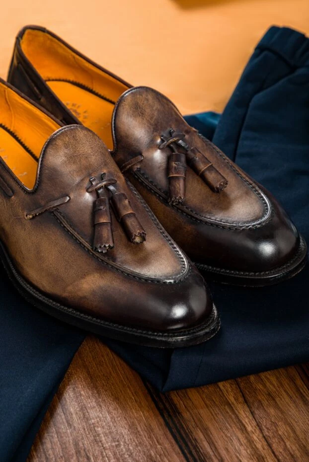 Pellettieri di Parma men's brown leather loafers with patina and tassels 158978 - photo 2