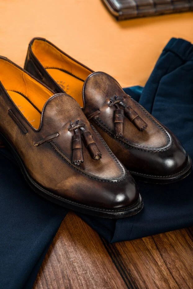 Pellettieri di Parma men's brown leather loafers with patina and tassels 158978 - photo 3