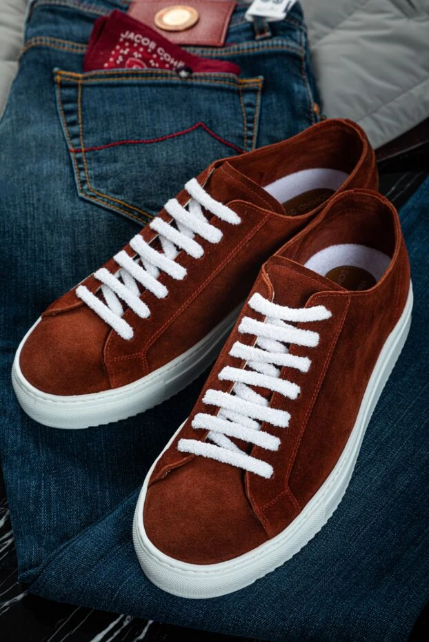 Terracotta sneakers in soft suede with white sole - photo 2