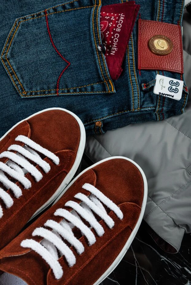 Doucal`s терракотовые сникеры из мягкой замши с белой подошвой 159010 - фото 3