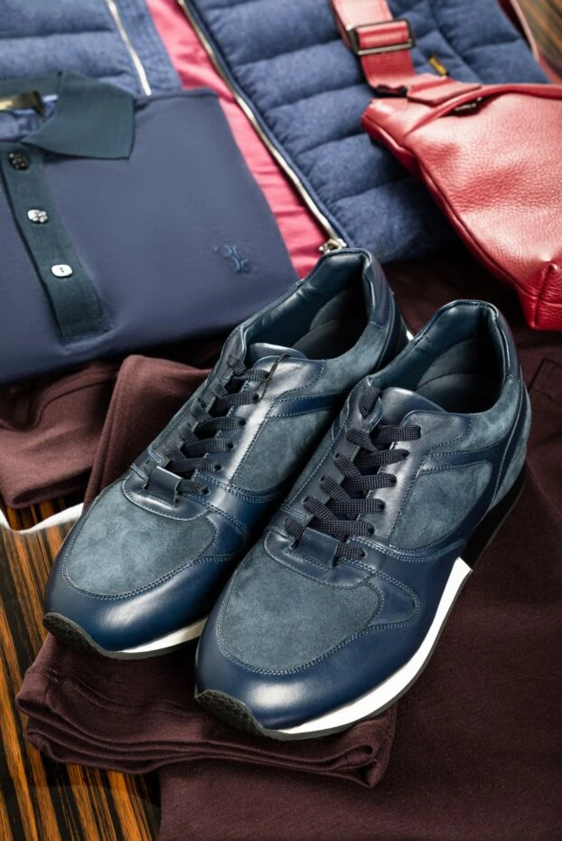 Bontoni blue sneakers with a combined leather and suede upper 159043 - photo 2