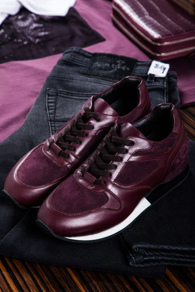 Bontoni burgundy leather and suede sneakers with contrast sole and soft upper 159045 - photo 3