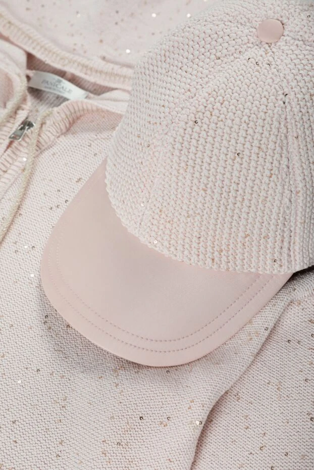 Panicale кепка з бавовни рожева жіноча у фактурну в'язку 159065 - фото 2