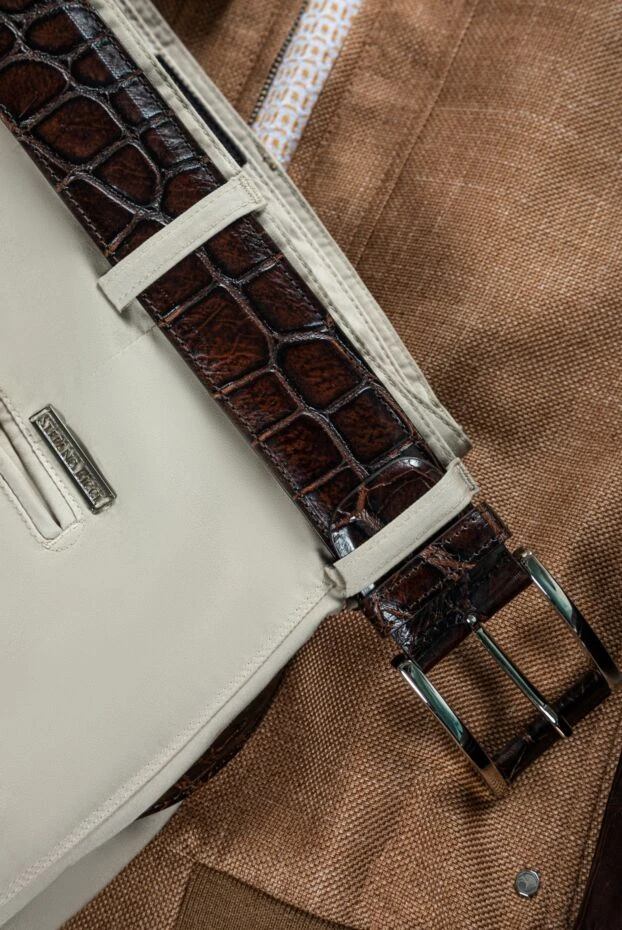 Tardini brown textured crocodile leather belt for men 159105 - photo 2