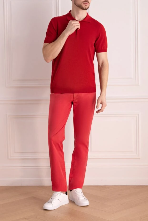 Dalmine solid cotton polo in rich red shade 196514 - photo 2