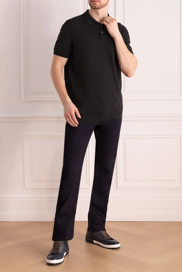 Dalmine black cotton basic polo shirt with buttons for men 196502 - photo 2