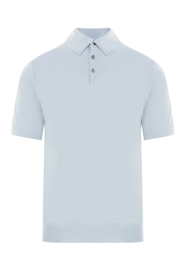 Поло с коротким рукавом хлопковое светло-голубое на пуговицах мужское - фото 1