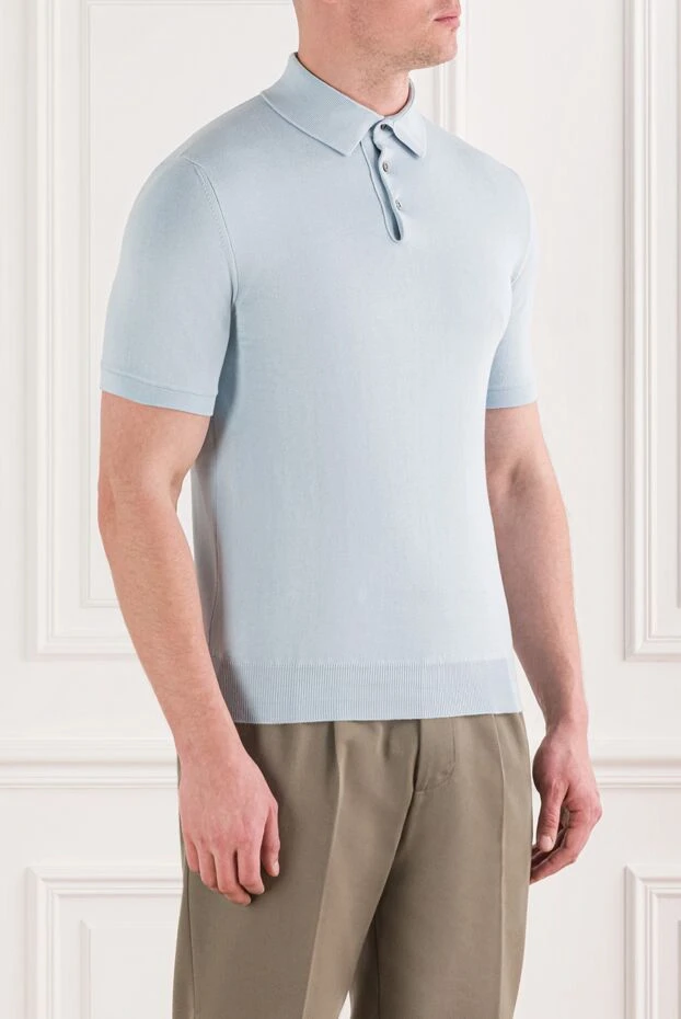Dalmine men's short sleeve light blue cotton polo shirt with buttons 159160 - photo 3