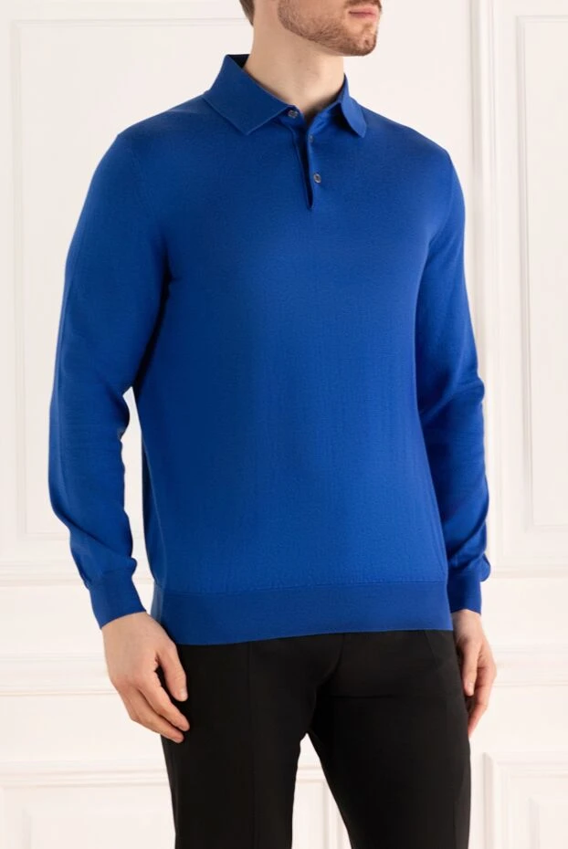 Dalmine men's long sleeve deep blue cotton polo shirt with buttons 196503 - photo 3