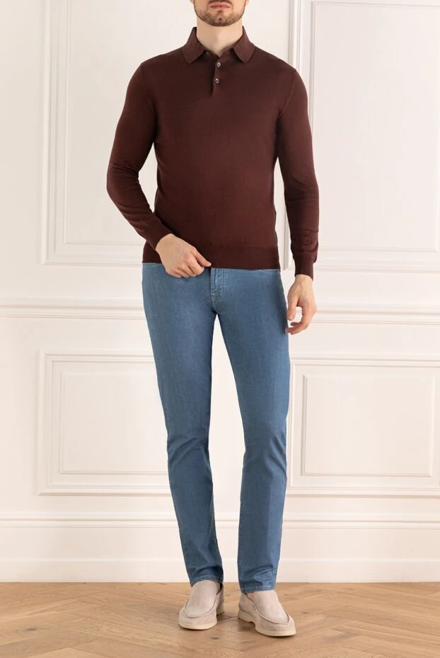Dalmine polo with long sleeves made of cotton brown men's 195773 - photo 2
