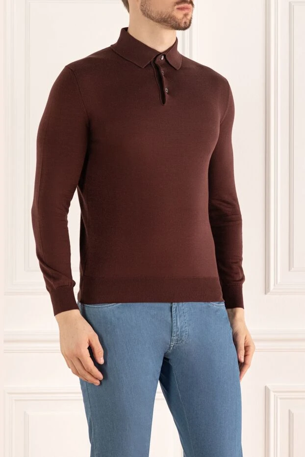 Dalmine polo with long sleeves made of cotton brown men's 195773 - photo 3
