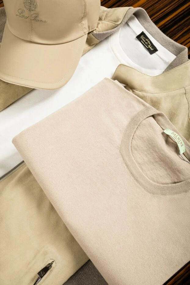 Dalmine basic beige cotton jumper with short sleeves for men 159186 - photo 2