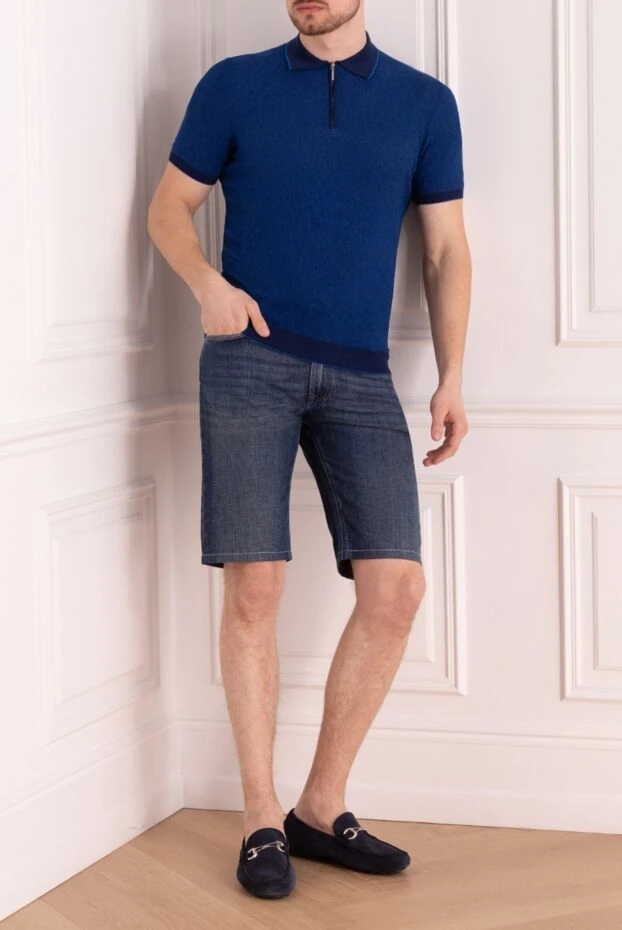 Dalmine blue cotton polo shirt with dark inserts and a zipper for men 197029 - photo 2