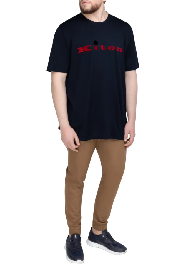 Kiton футболка з бавовни темно-синя чоловіча з великим логотипом 195516 - фото 3