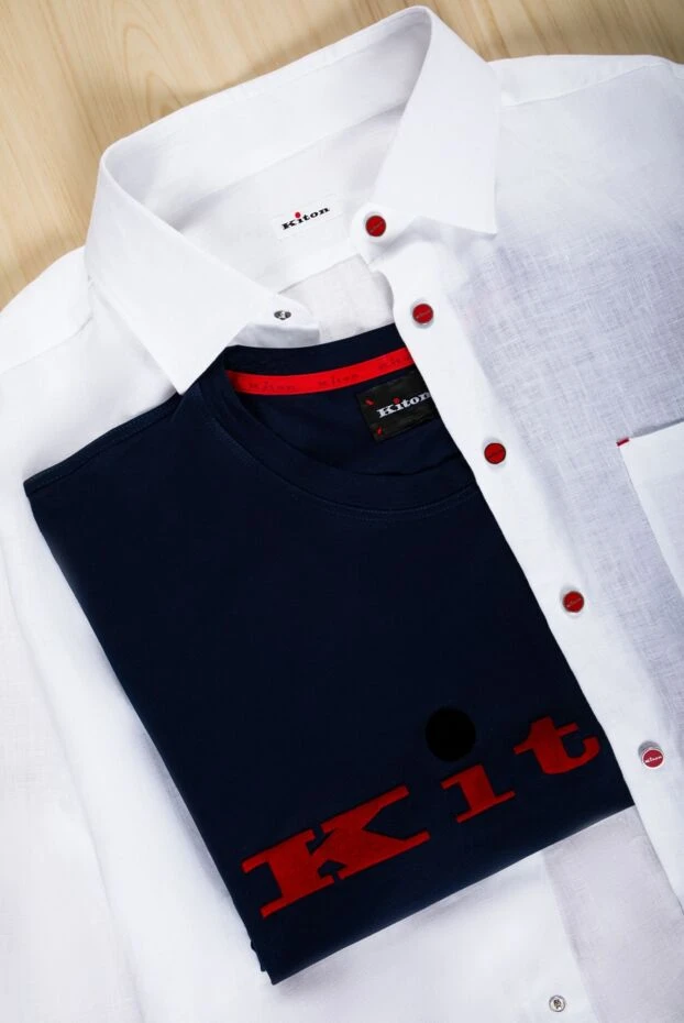 Kiton трикотажная футболка в насыщенном синем оттенке с контрастным логотипом 159336 - фото 2