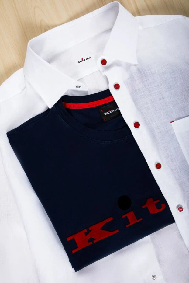Kiton трикотажная футболка в насыщенном синем оттенке с контрастным логотипом 159336 - фото 3