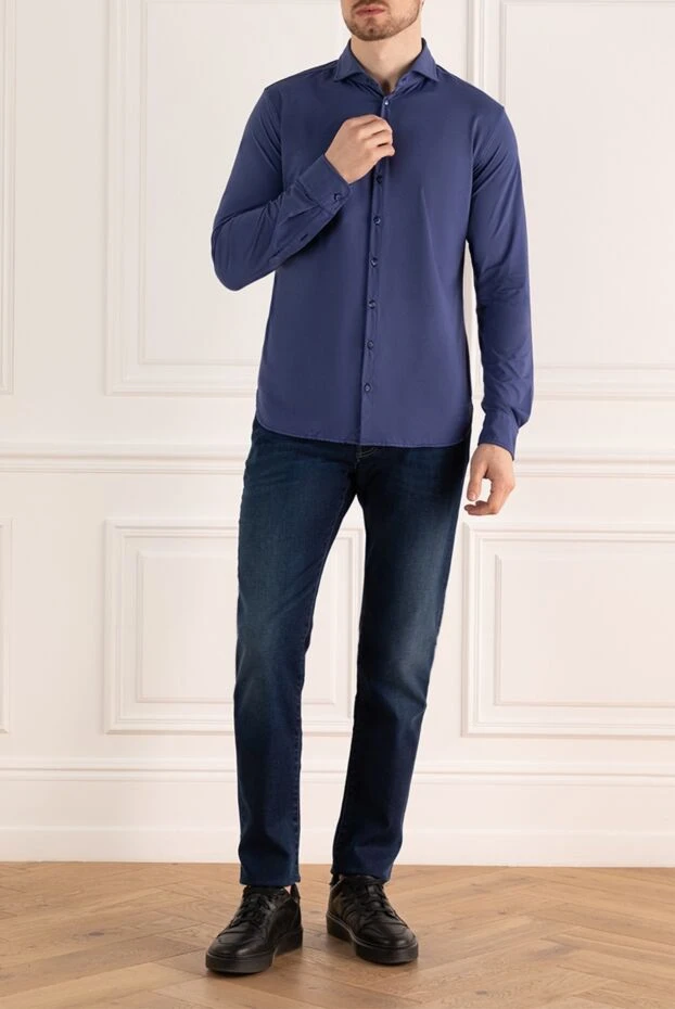 Jacob Cohen мужские сорочка из полиамида и эластана синяя мужская купить с ценами и фото 159369 - фото 2