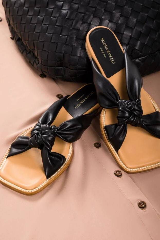 Paloma Barcelo women's leather slippers with interwoven straps, black 159377 - photo 2
