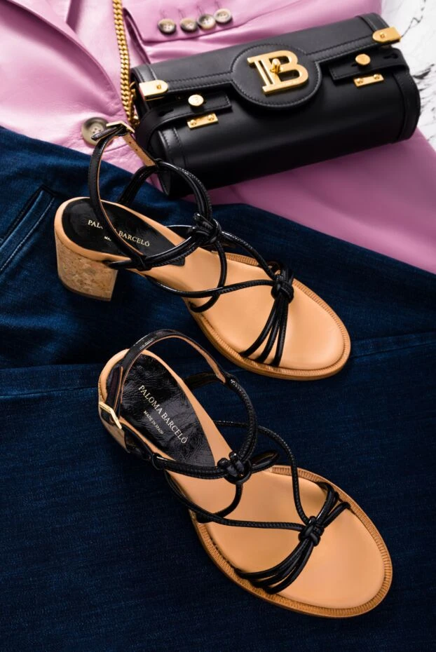 Paloma Barcelo women's black leather sandals with thin straps and knots 159379 - photo 2
