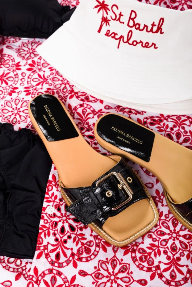 Paloma Barcelo women's leather slippers with a buckle, black 159380 - photo 2