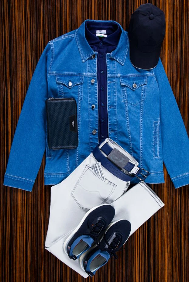 Mens light blue fitted denim trucker jacket - photo 2