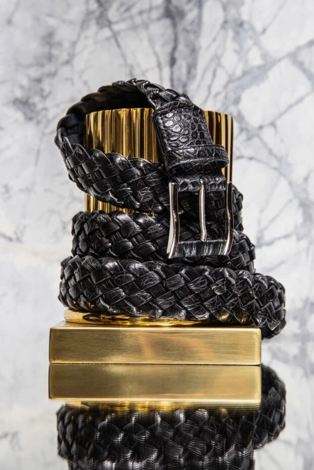 Cesare di Napoli glossy black woven crocodile leather belt for men 159489 - photo 2